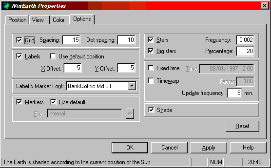 WinEarth Properties Dialog